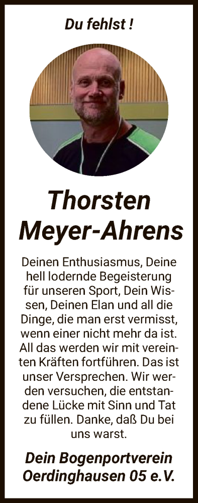 Traueranzeige für Thorsten Meyer-Ahrens vom 30.12.2025 aus SYKS