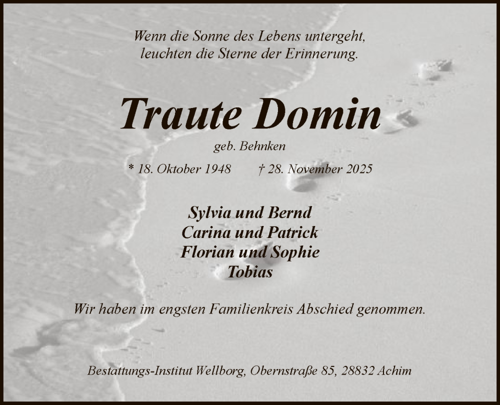  Traueranzeige für Traute Domin vom 20.12.2025 aus SYKS