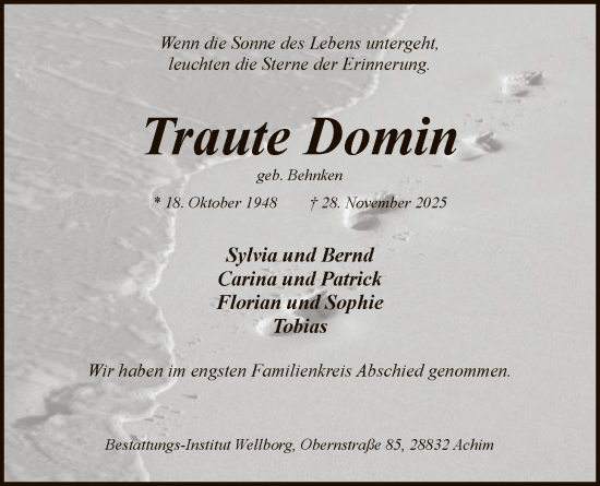 Traueranzeige von Traute Domin von SYKS