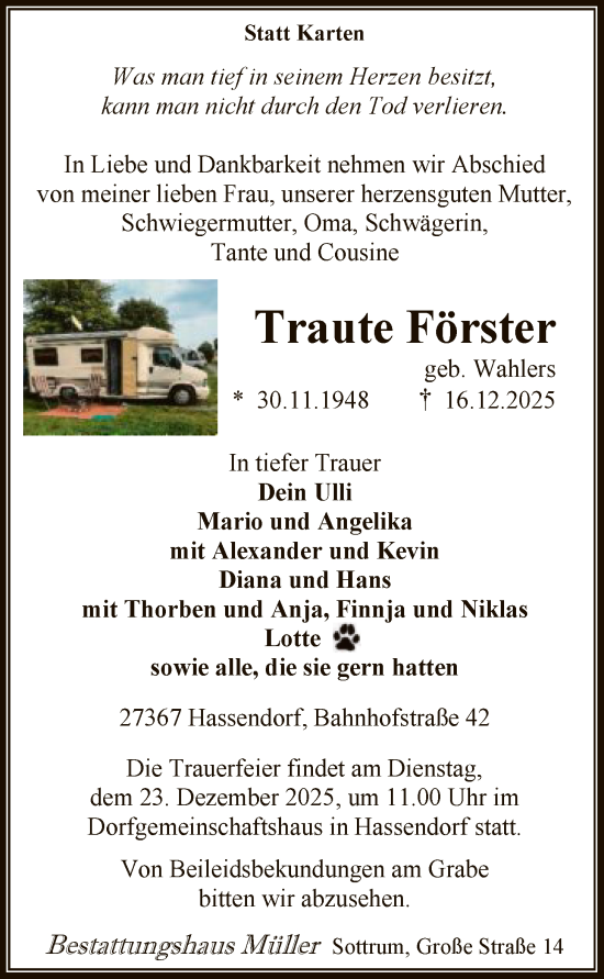 Traueranzeige von Traute Förster von SYKR