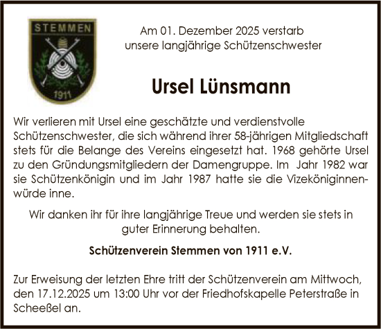 Traueranzeige von Ursel Lünsmann von SYKR