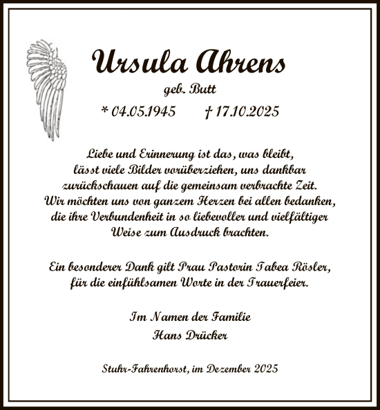 Traueranzeige von Ursula Ahrens von SYKS