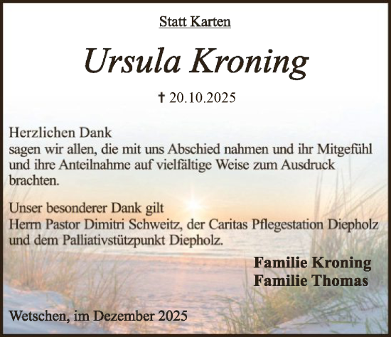 Traueranzeige von Ursula Kroning von SYKS