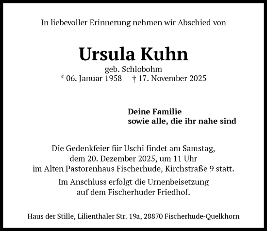 Traueranzeige von Ursula Kuhn von SYKS