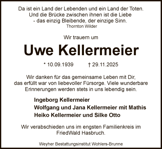 Traueranzeige von Uwe Kellermeier von SYKS