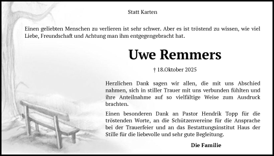 Traueranzeige von Uwe Remmers von SYKS