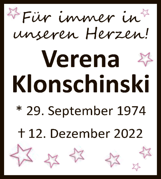Traueranzeige von Verena Klonschinski von SYKS