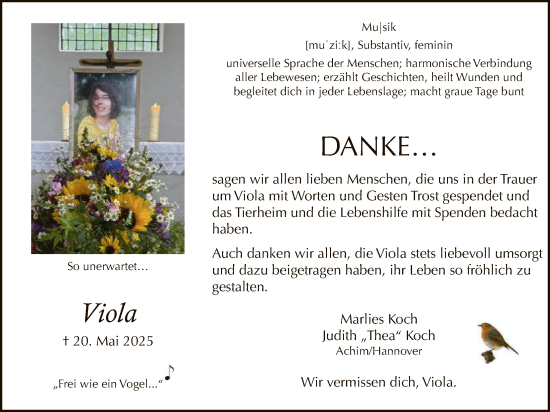 Traueranzeige von Viola Koch von SYKS
