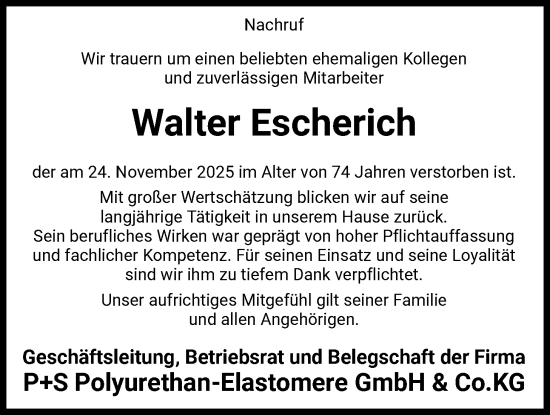 Traueranzeige von Walter Escherich von SYKS