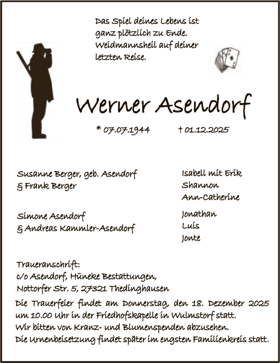 Traueranzeige von Werner Asendorf von SYKS