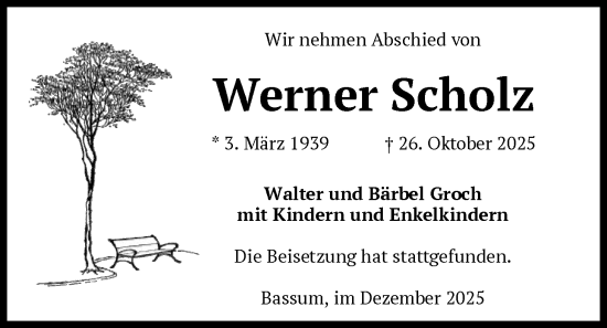 Traueranzeige von Werner Scholz von SYKS
