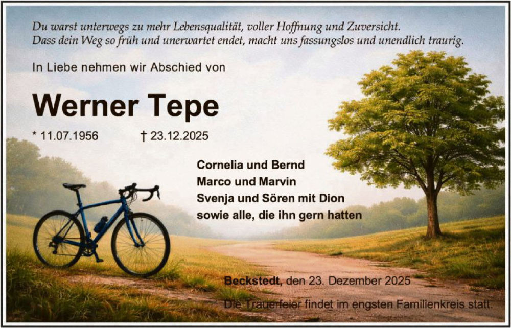  Traueranzeige für Werner Tepe vom 31.12.2025 aus SYKSSYWZ