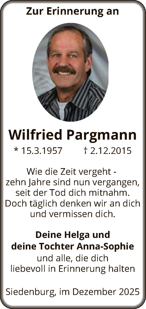  Traueranzeige für Wilfried Pargmann vom 02.12.2025 aus SYKSSYKS