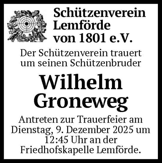 Traueranzeige von Wilhelm Groneweg von SYKS