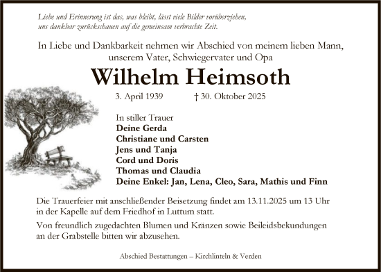 Traueranzeige von Wilhelm Heimsoth von SYKS