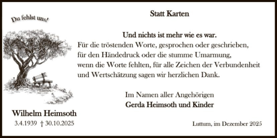 Traueranzeige von Wilhelm Heimsoth von SYKS