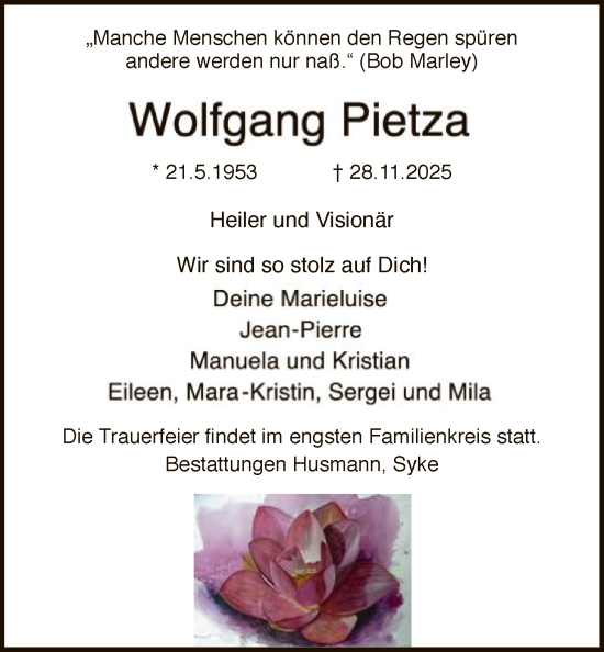 Traueranzeige von Wolfgang Pietza von SYKS