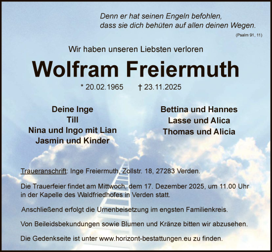 Traueranzeige von Wolfram Freiermuth von SYKS