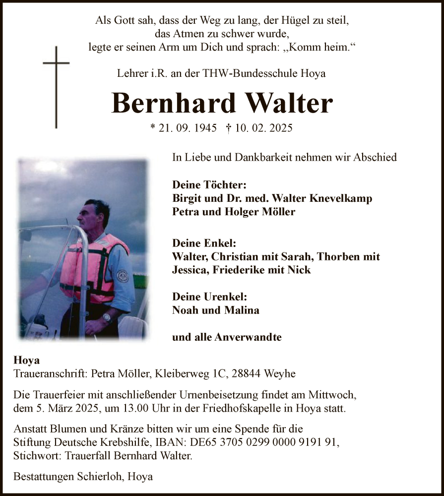  Traueranzeige für Bernhard Walter vom 22.02.2025 aus SYK
