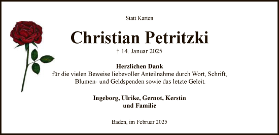 Traueranzeige von Christian Petritzki von SYK