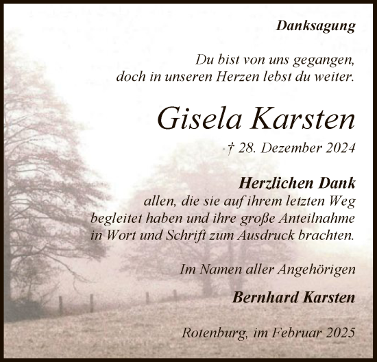 Traueranzeige von Gisela Karsten von SYK