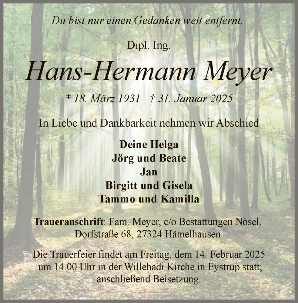  Traueranzeige für Hans-Hermann Meyer vom 08.02.2025 aus SYK