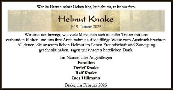 Traueranzeige von Helmut Knake von SYK