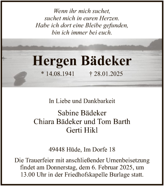 Traueranzeige von Hergen Bädeker von SYK