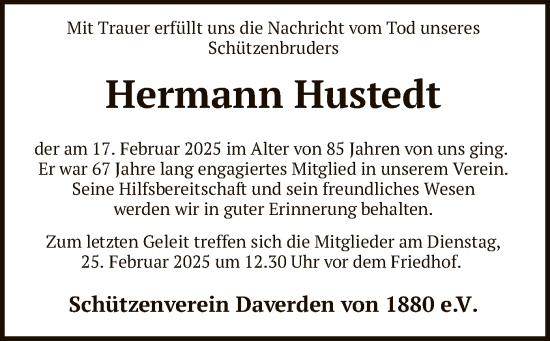 Traueranzeige von Hermann Hustedt von SYK