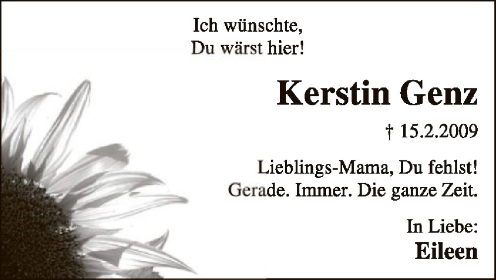  Traueranzeige für Kerstin Genz vom 15.02.2025 aus SYK