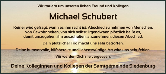 Traueranzeige von Michael Schubert von SYK