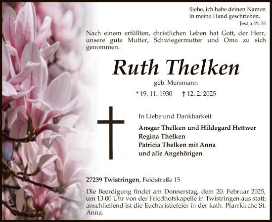 Traueranzeige von Ruth Thelken von SYK