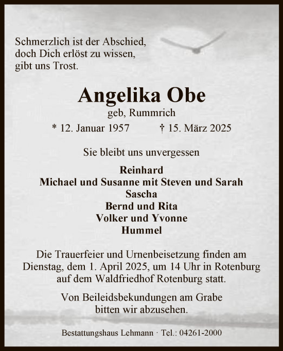 Traueranzeige von Angelika Obe von SYK