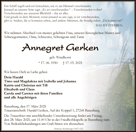 Traueranzeige von Annegret Gerken von SYK