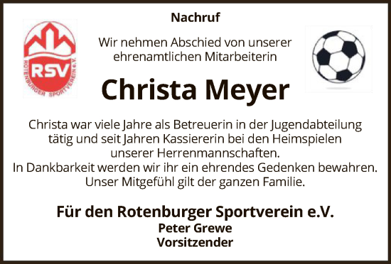 Traueranzeige von Christa Meyer von SYK
