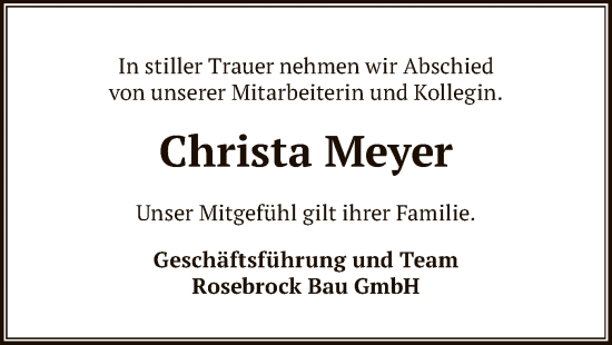 Traueranzeige von Christa Meyer von SYK