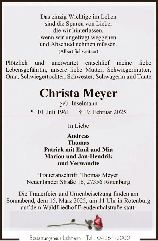 Traueranzeige von Christa Meyer von SYK