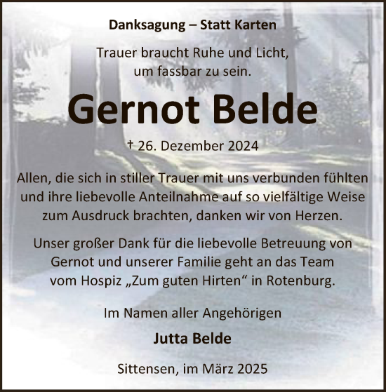 Traueranzeige von Gernot Belde von SYK