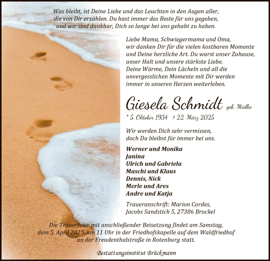 Traueranzeige von Giesela Schmidt von SYK