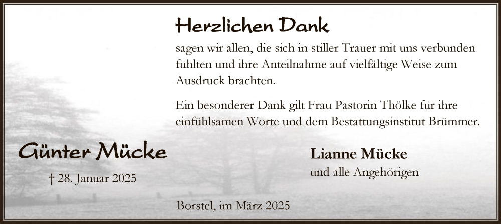  Traueranzeige für Günter Mücke vom 08.03.2025 aus SYK