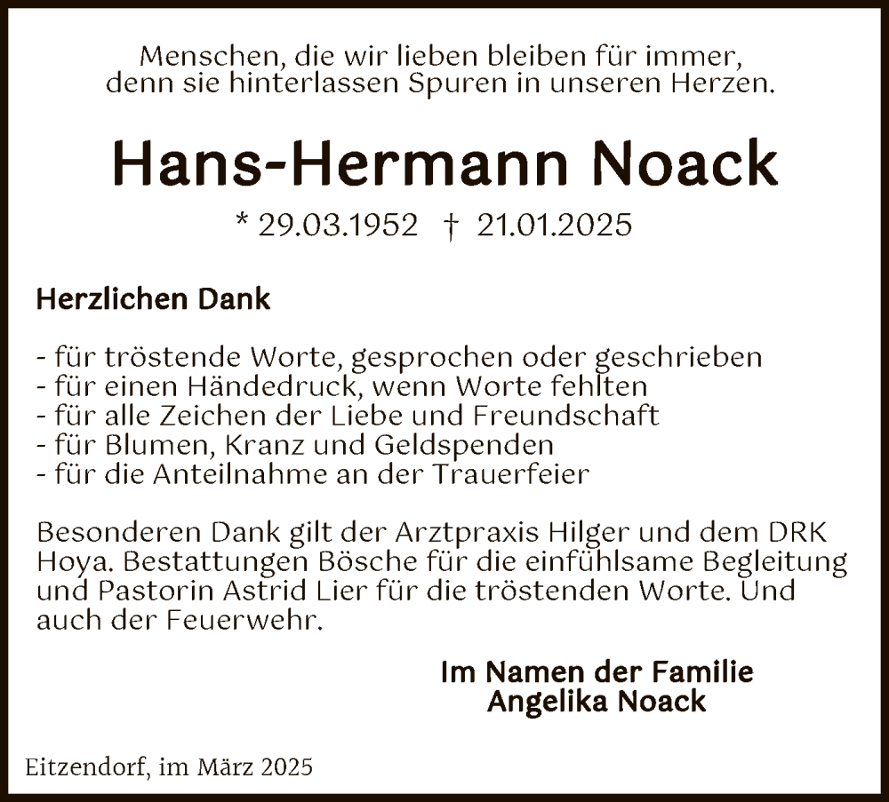  Traueranzeige für Hans-Hermann Noack vom 08.03.2025 aus SYK
