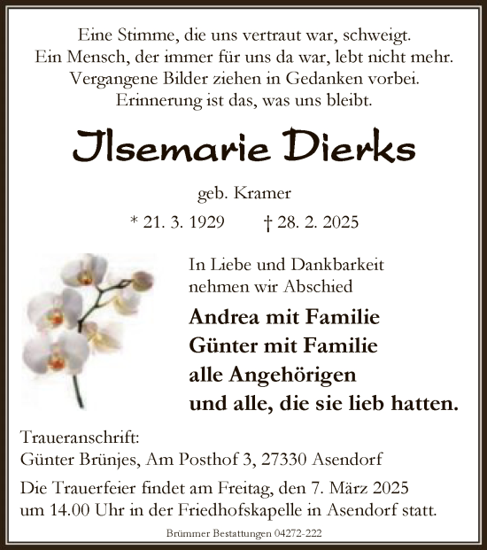Traueranzeige von Ilsemarie Dierks von SYK