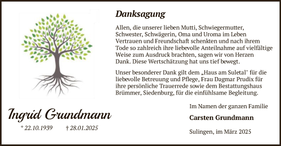 Traueranzeige von Ingrid Grundmann von SYK
