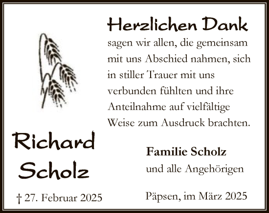 Traueranzeige von Richard Scholz von SYK