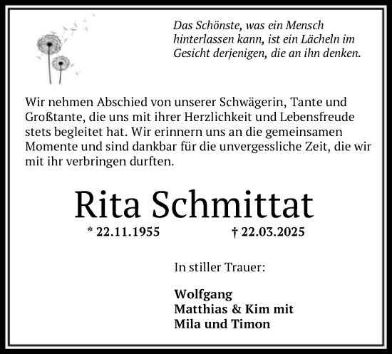 Traueranzeige von Rita Schmittat von SYK