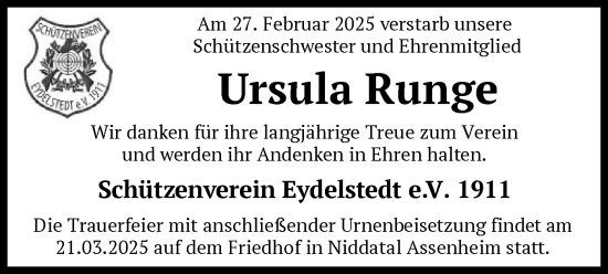 Traueranzeige von Ursula Runge von SYK