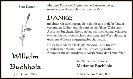 Traueranzeige von Wilhelm Buchholz von SYK