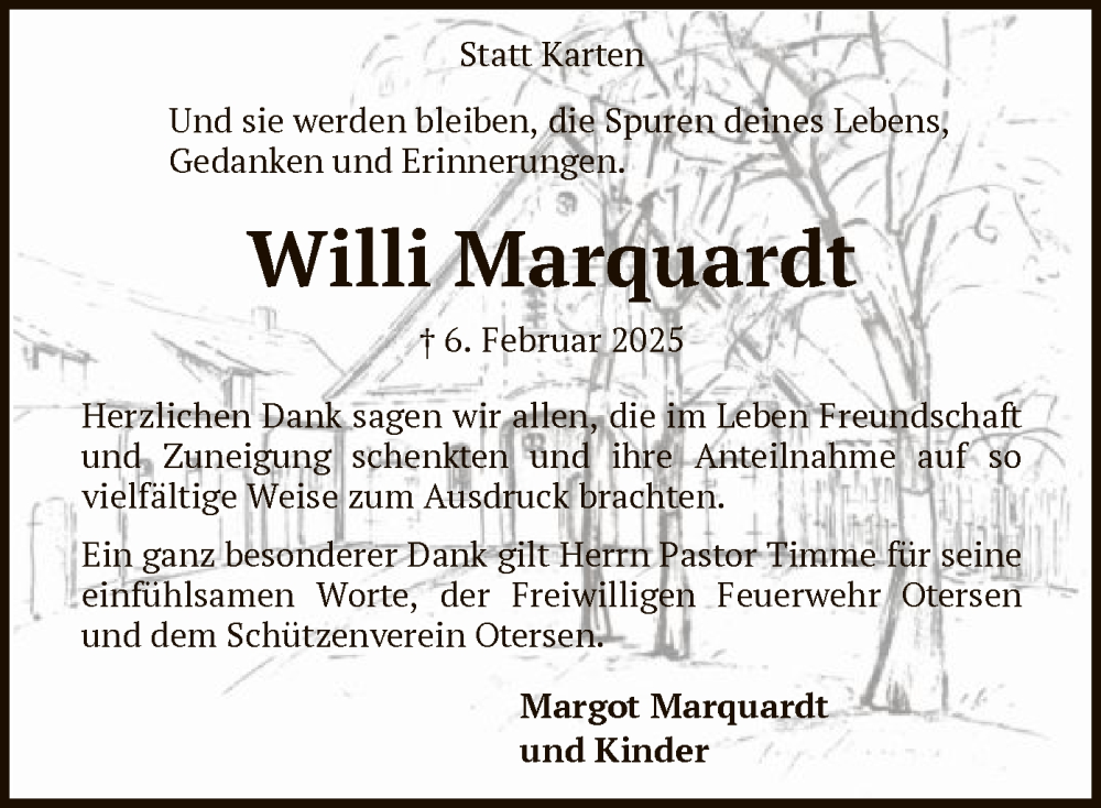  Traueranzeige für Willi Marquardt vom 22.03.2025 aus SYK