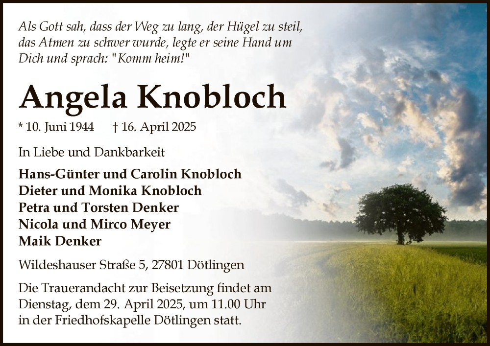  Traueranzeige für Angela Knobloch vom 24.04.2025 aus SYK