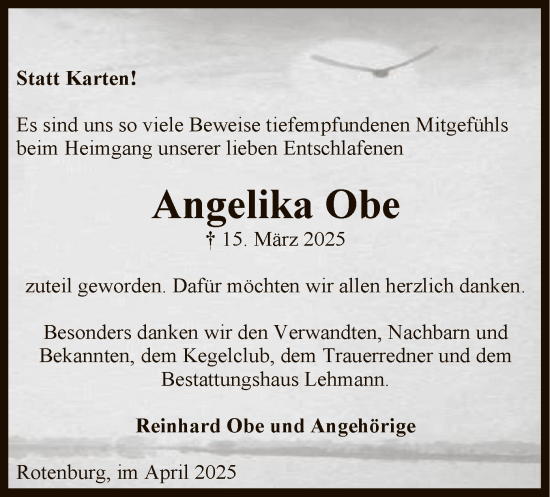 Traueranzeige von Angelika Obe von SYK